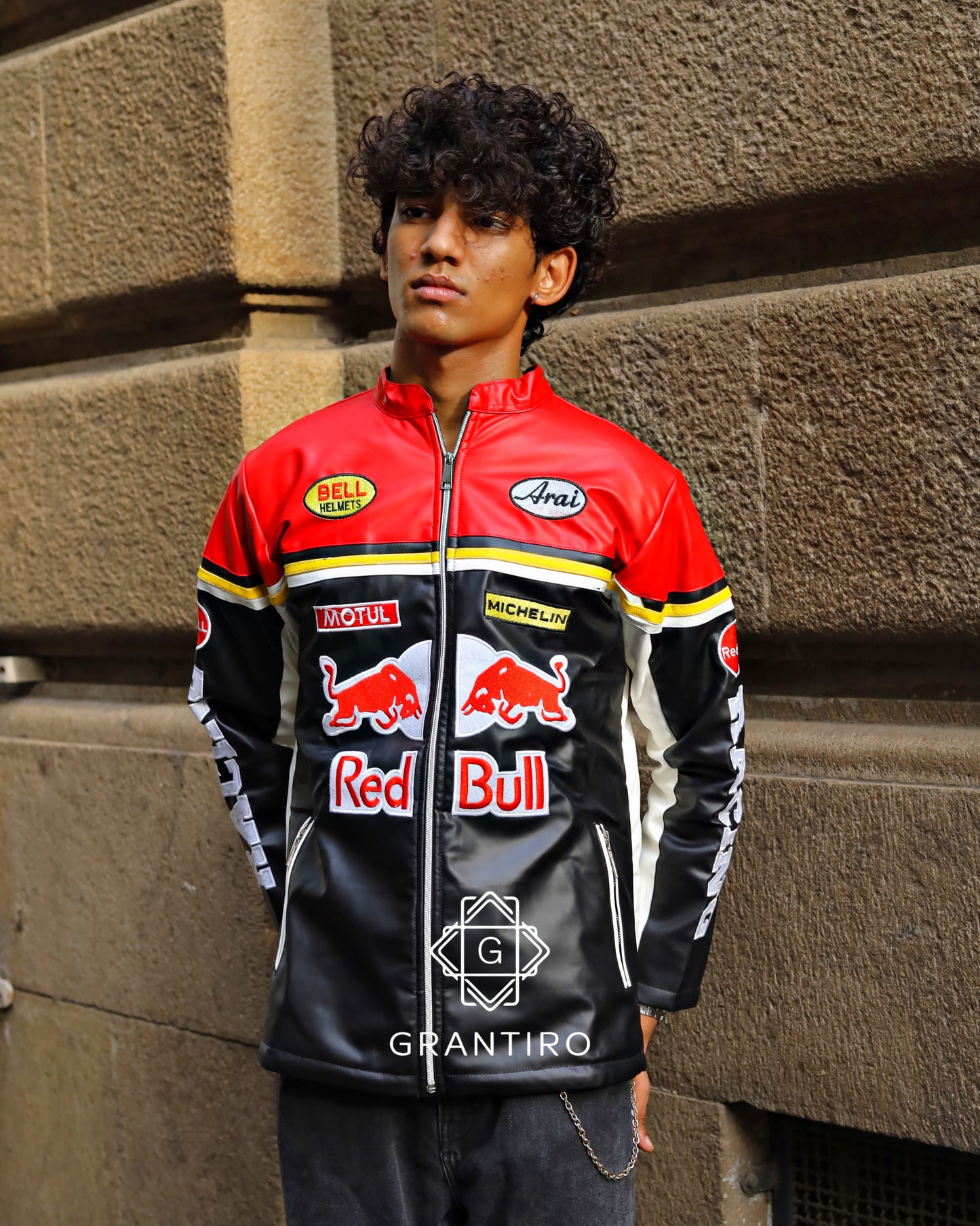 Red Bull Black & Red Leather Jacket | Grantiro® Vintage Edition