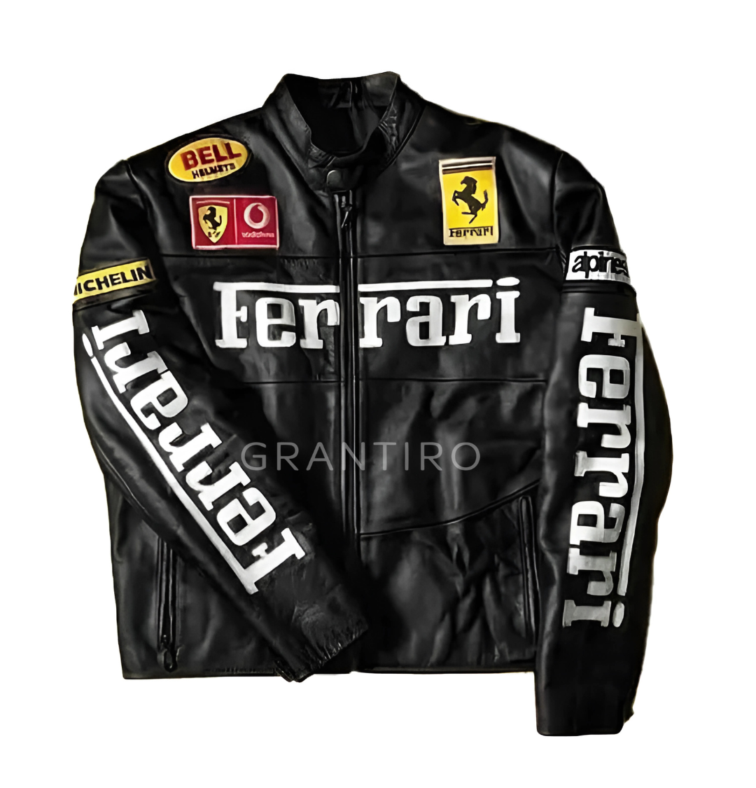 Black Ferrari Leather Jacket – Limited Drop | Grantiro® F1 Edition