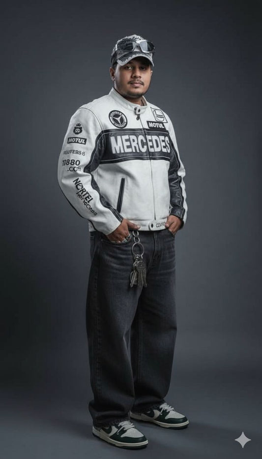 White Mercedes Leather Jacket – Limited Drop | Grantiro® Luxe Edition
