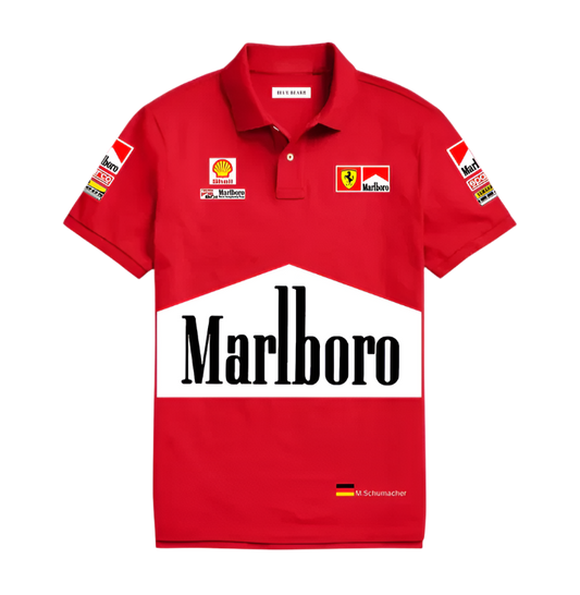 Grantiro F1 x Marlboro polo in India – premium unisex motorsport polo inspired by classic Formula 1 racing heritage.
