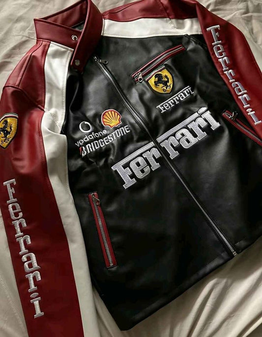 Ferrari Leather Jacket Maroon – Limited Drop | Grantiro® Luxe Edition