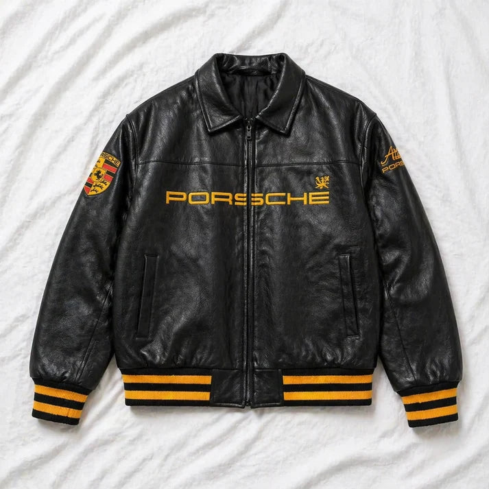 Porsche BLACK Leather Jacket – Limited Drop | Grantiro® Luxe Edition